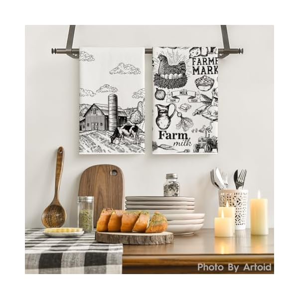   Artoid-Mode-Tractor-Milk-Farm-Kitchen-Towels-Dish-Towels-18x26-Inch-Seasonal-Cow-House-Fall-Decoration-Hand-Towels-Set-of-2