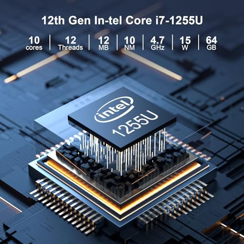 Fanless Mini PC 12th Gen Core i7 1255U, WIN11 pro mini Desktop Pc, Dual 2.5Gbe LAN Kleiner pc, Dual HD, Display Port, USB-C, WiFi6, BT5.2, 32GB RAM 500GB NVME SSD, Business pc lüfterlos – Bild 3