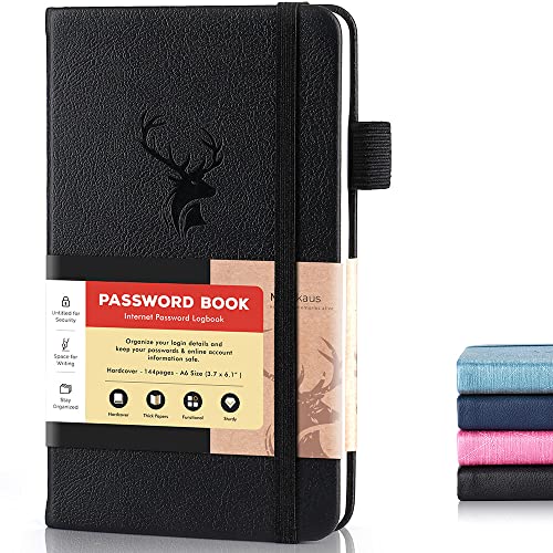 Password Book Alphabetical with Tabs.Small Password Keeper for Website Log in.Hardcover Password Notebook Pocket Size Used for Internet Address and Password Oganazation,6.1 * 3.7in (Black)