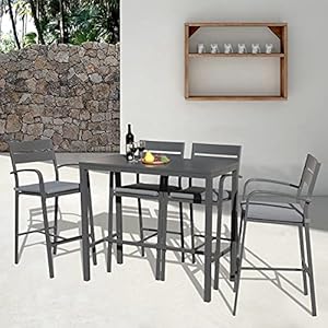 Soleil Jardin Bar Table High Top Table with All Aluminum Frame Rectangular Pub Table for Indoor Outdoor Use Easy Assembly Low Maintenance Dark Grey