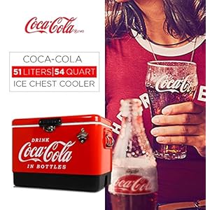   Coca-Cola-Ice-Chest-Beverage-Cooler-with-Bottle-Opener-51L-54-qt-85-Can-Capacity-Portable-Cooler-Red-and-Black-for-Camping-Beach-RV-BBQs-Tailgating-Fishing