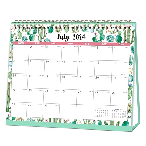 Calendar 2025, Desk Calendar 2024-2025, 18 Month Calendar from July 2024 - December 2025, 10" x 8.3", Stand Up Desk Calendar with Strong Twin-Wire Binding