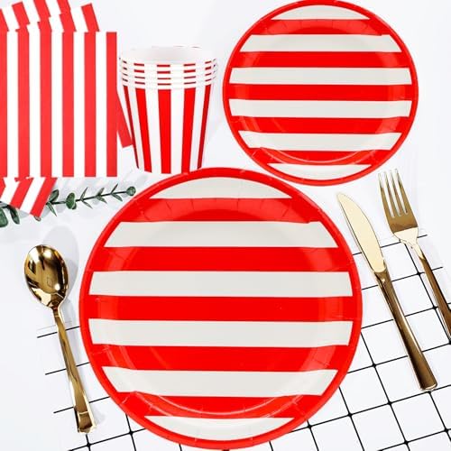 Bundled Up for Perfect Parties - 25 Pcs Red White Striped Party Supplies Set