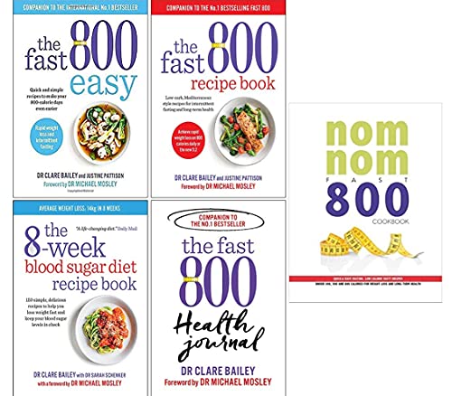 The Fast 800 Easy, The Fast 800 Recipe Book, The 8-Week Blood Sugar Diet Recipe Book, The Fast 800 Health Journal & Nom Nom Fast 800 Cookbook 5 Books Collection Set