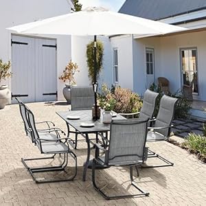   NUU-GARDEN-7-Piece-Outdoor-Dining-Set-6-All-Weather-Padded-Textilene-Patio-Chairs-and-61-Rectangular-Dining-Table-with-177-Umbrella-Hole-for-Garden-Patio-Light-Grey-and-Black