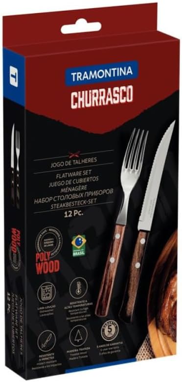 Tramontina 12-Piece Steak Knife and Fork Set with Wooden Handles