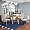 Harper bright designs 5 piece farmhouse extendable round dining table and upholstered chair set with shelf for family dining area  urban country home decor