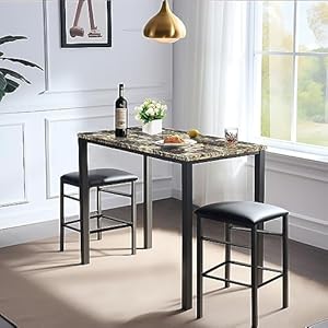   VECELO-3-Piece-Pub-Counter-Height-Breakfast-Table-with-2-Bar-Stools-Dining-Set-for-2-Dark-Brown