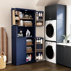 HLR 72 Kitchen Pantry Storage Cabinet Freestanding Larder Cupboard Kitchen Hutch Cabinet with Microwave StandUtility Pantry with Doors and Shelves for Dining Room Living Room