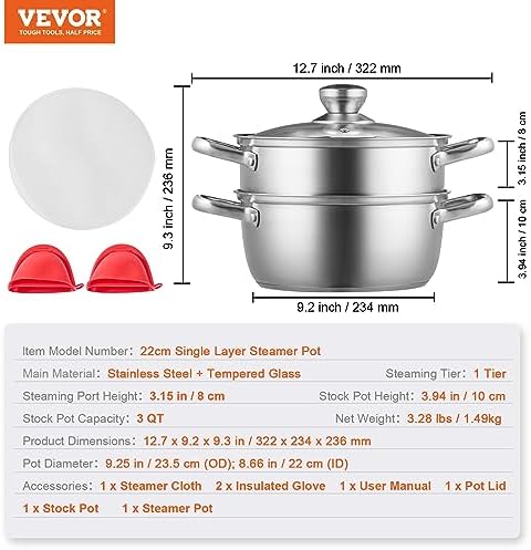 3QT Stainless Steel Steamer Pot for Kitchen Use