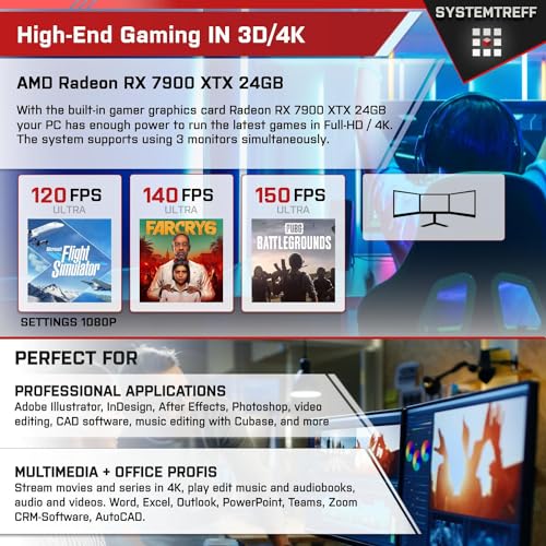 SYSTEMTREFF High-End Gaming PC AMD Ryzen 9 9900X3D 16x5.5GHz | AMD Radeon RX 7900 XTX 24GB DX12 | 2TB M.2 NVMe | 32GB DDR5 RAM | Windows 11 | WLAN Desktop Computer Rechner für Gamer, Zocker & Streamer – Bild 6
