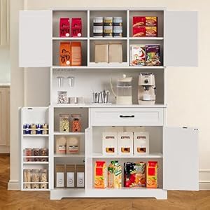 Gizoon 67" Kitchen Pantry Cabinet with Microwave Shelf Tall Coffee Bar Cabinet with Doors and Shelves Farmhouse Kitchen Hutch Cabinet with Storage for Kitchen Bathroom and Living Room, White Gizoon 67 Kitchen Pantry Cabinet with Microwave Shelf Tall Coffee Bar Cabinet with Doors and Shelves Farmhouse Kitchen Hutch Cabinet with Storage for Kitchen Bathroom and Living Room White