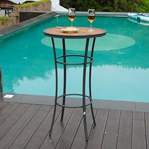 Outdoor Bar Height Bistro Table 40 Inch Patio Bar Table Bistro Dining Table Pub Table with Wooden Like Table Top Metal Frame