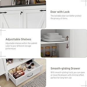 Kitchen Pantry Cabinet 71 Tall Farmhouse Kitchen Storage Cabinet with 2 Barn Doors Lock Versatile Food Pantry Cabinet with Adjustable Shelves and Drawer for Dining Room Kitchen White