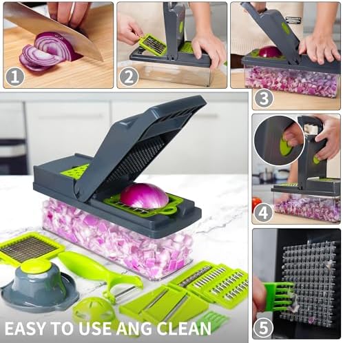 14-in-1 Vegetable Chopper w 8 Stainless Steel Blades Grey