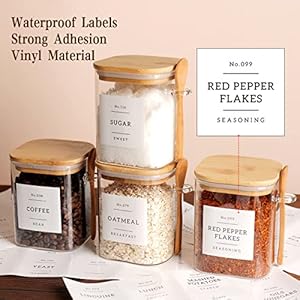 Set of 4 Square Glass Jar with Bamboo Lids and Spoons – Airtight 27 oz Borosilicate Glass Food Storage Contaienrs with 132 Kitchen Pantry Labels for Coffee, Tea, Sugar Set of 4 Square Glass Jar with Bamboo Lids and Spoons–Airtight 27 oz Borosilicate Glass Food Storage Contaienrs with 132 Kitchen Pantry Labels for Coffee Tea Sugar