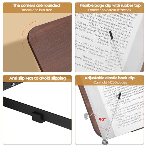 MSDADA Hölzern Leseständer Buchständer Kochbuchhalter Buchstütz, Faltbar und Tragbar, Halterbrett aus Bambus für Noten Rezepten iPads Laptops(Braun) – Bild 4
