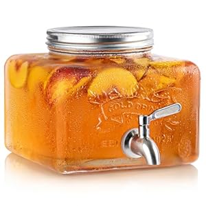 Mosjos glass drink dispenser for fridge stainless steel spigot mason jar dispenser with wide opening easy fill beverage storage for outdoor water iced tea juice sangria detergent 1 gallon  urban country home decor