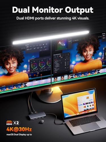 Docking Station USB C: 7in1 Dockingstation Laptop 2 Monitore mit 4K, USB C Hub mit 5Gbps USB 3.0 & 3*USB 2.0, 100W Power Delivery, Docking Station für Dell, Windows Laptops, MacBook – Bild 4