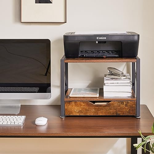 IBUYKE 2 Tier Desktop-Drucker Stand, Mehrzweck-Schreibtisch-Organisator, hölzerne Drucker Stand mit Schublade Lagerung für Ordner, Bücher, für Faxgerät, Scanner, Home Office, Rustic Brown TLJ006H – Bild 5