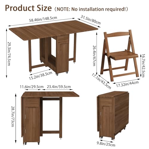Folding-Dining-Table-with-4-ChairsExtendable-Bamboo-Drop-Leaf-Kitchen-Table-Set-with-Storage-for-Small-Space-Living-Room-Dining-FarmhouseNo-Assembly-Required-Brown Folding Dining Table with 4 ChairsExtendable Bamboo Drop Leaf Kitchen Table Set with Storage for Small Space Living Room Dining FarmhouseNo Assembly Required Brown