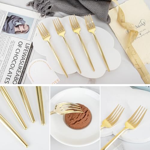 U-QE 180Pcs Gold Plastic Forks - Heavy Duty
