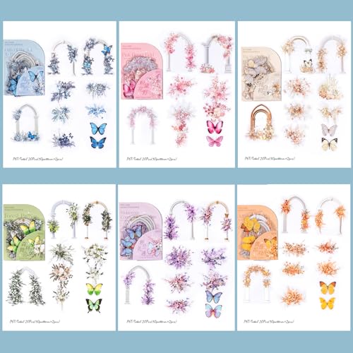 Scrapbook Zubehör Stickers 120 pcs für Bullet Journal,Aesthetic Sticker Set PET Blumenstrauß, Schmetterling Scrapbooking Sticker Aufkleber Deko für Photo Album,Journaling Laptops, Crafts DIY – Bild 3