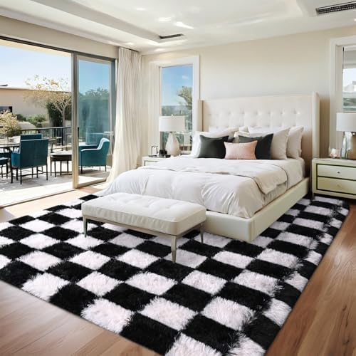 FALARK 4x6 ft Black and White Checkered Area Rug