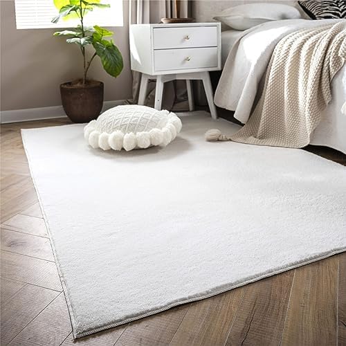 STARUIA Soft White Shag Rug 4x6 Non-Slip Playroom Rugs