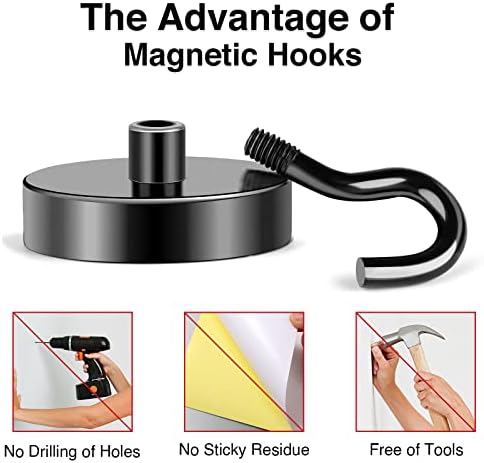 MIKEDE Heavy Duty Magnetic Hooks - 80Lbs Black with Hooks
