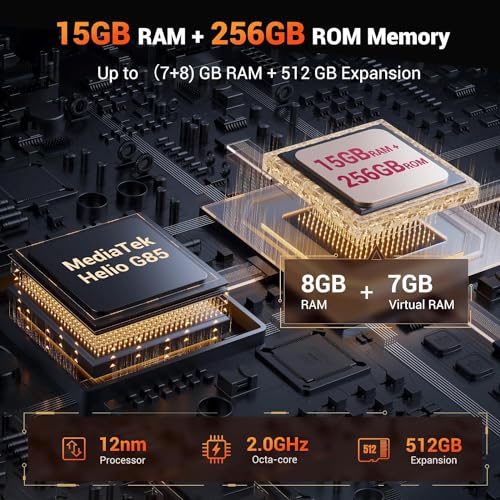 FOSSiBOT F106 Pro Rugged Smartphone Android 14 (2024), 48 MP + 20 MP Nachtsicht, 6,58 Zoll FHD+, 15 GB RAM + 256 GB ROM, Lampe 512 lm Lautsprecher 110 dB, IP68/4G Dual SIM/NFC – Bild 7