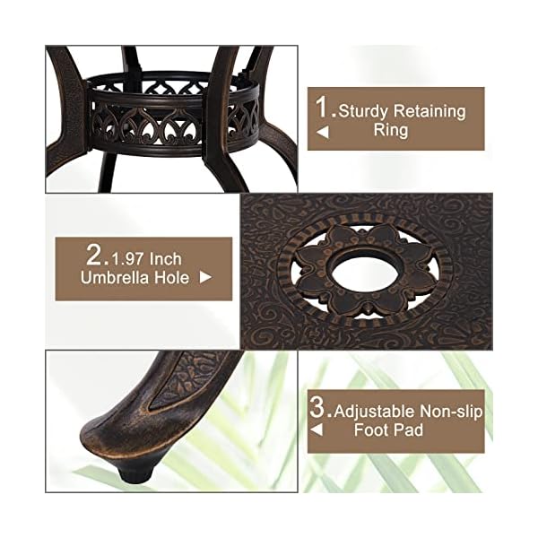   PHI-VILLA-5-Piece-Patio-Dining-Set-for-Outdoor-Cast-Aluminum-Round-Patio-Table-and-Chairs-Set-with-Cast-Aluminum-Furniture-Patio-Chairs-39-Round-Dining-Table-for-Yard-Golden-Bronze