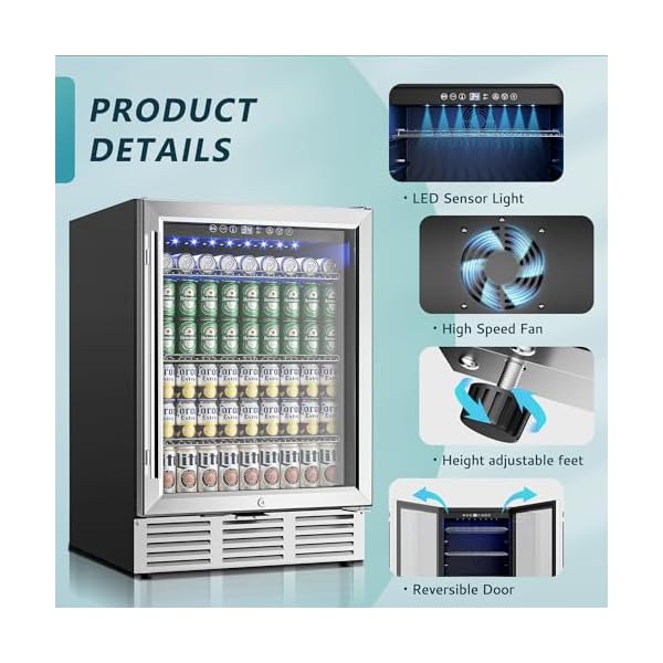 Euhomy 24 inch beverage refrigerator 180 can built in beverage cooler under counter beer fridge with glass door for soda water wine for kitchen bar or office  urban country home decor