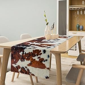 Cow Fur Printed Table Runner, Rustic Country Farmhouse Animal Fur Skin Farm Black White Cowhide Print Pattern for Home Kitchen Table Decor Dining Coffee Room Party Decor 13x60in Cow Fur Printed Table Runner Rustic Country Farmhouse Animal Fur Skin Farm Black White Cowhide Print Pattern for Home Kitchen Table Decor Dining Coffee Room Party Decor 13x60in