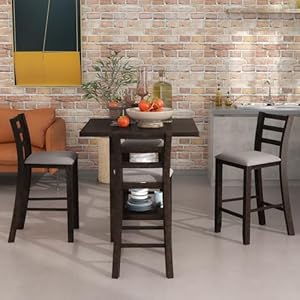 Counter height dining table set with 4 padded chairs counter height table with storage 2 tier shelves 5 piece dining table set for dining room kitchen farmhouse kitchen table set espresso  urban country home decor
