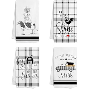 pinata Farm Animal Kitchen Towels Farmhouse Rooster Cow Dish Cloths Sets of 4 Housewarming Gifts for New Home Kitchen Dish Towels for Drying Dishes Tea Towels Hand Towels for Kitchen