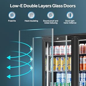 Tylza Back Bar Cooler With 2 Glass Doors 72 CuFt Under Counter Back Bar Refrigerator with LED Lighting Safety Locks Counter Height Bar Beverage Cooler for Beer Soda Drinks Wine Black