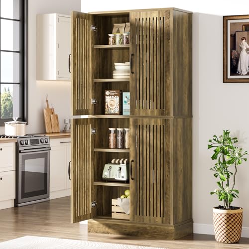 Tribesigns 7165 Farmhouse Kitchen Pantry Tall Storage Cabinet with Doors and Shelves Large Rustic Wood Food Cupboard for Dining Room Brown