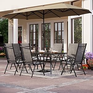 Phi villa 7 piece outdoor dining set with umbrella patio furniture dining set with foldable patio chairs outdoor table for yard garden  urban country home decor