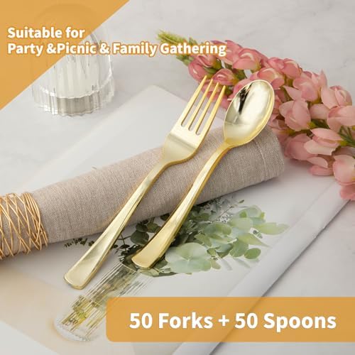 Luxurious Heavy-Duty Gold Plastic Silverware for Parties Dinners and Weddings
