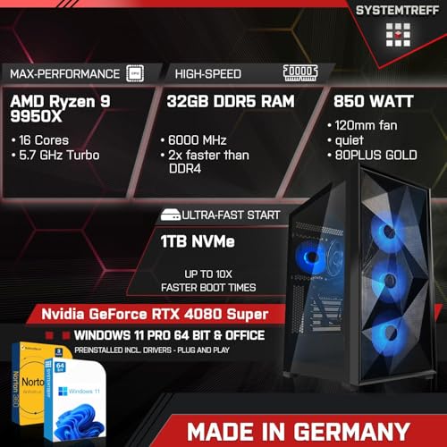 SYSTEMTREFF High-End Gaming PC AMD Ryzen 9 9950X 16x5.7GHz | Nvidia RTX 5080 16GB GDDR7 mit DLSS 4 | 1TB M.2 NVMe | 32GB DDR5 RAM | Windows 11 | Desktop Computer Rechner für Gamer, Zocker & Streamer – Bild 3