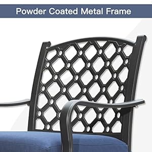 Domi Outdoor 7 pcs Patio Dining Set Metal Dining Table Swivel and Dining Chairs Conversation Set with Removable Navy Blue Cushions for Garden Lawn Yard