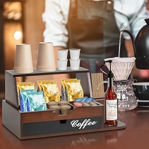   Coffee-Bar-Organizer-for-Countertop-Coffee-Station-Organizer-Coffee-Bar-Accessories-and-Organizer-with-Drawer-Wood-Coffee-Pod-Holder-Rustic-Coffee-Bar-Decor-for-K-Cup-Coffee-Tea-Condiment