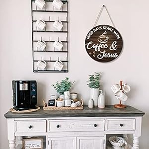   HMASYO-Coffee-Signs-Decor-for-Coffee-Bar-Good-Days-Start-with-Coffee-Jesus-Wood-Farmhouse-Wall-Sign-Coffee-Bar-Decor-for-Kitchen-Home-Office-Cafe-Coffee-Station-Housewarming-Gift-12-x-12