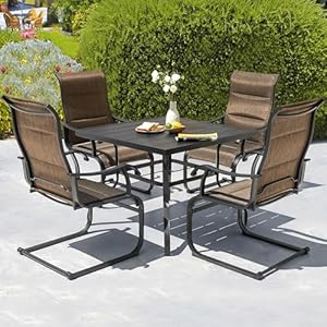 NUU GARDEN Patio Dining Chairs Set of 4, All Weather Outdoor Padded Textilene Patio Chairs, Breathable Spring Motion Textile High Back Outdoor Dining Chairs for Backyard, Lawn, Deck, Brown NUU GARDEN Patio Dining Chairs Set of 4 All Weather Outdoor Padded Textilene Patio Chairs Breathable Spring Motion Textile High Back Outdoor Dining Chairs for Backyard Lawn Deck Brown
