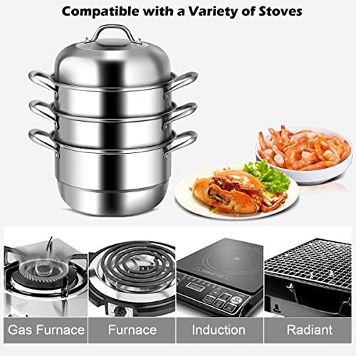 Stainless Steel 4-Tier Steam pot with Tempered Glass Lid and Handles