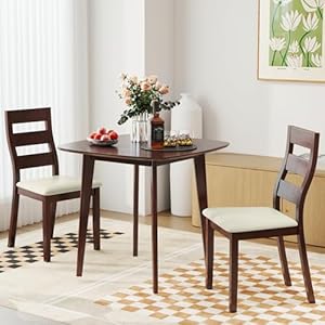 Giantex 3-Piece Dining Table Set for 2, Wooden Square Kitchen Table and 2 Chairs with Padded Seat, Ladder Back, Space-Saving Dinette Set for Small Spaces, Living Room, Dining Room Giantex 3 Piece Dining Table Set for 2 Wooden Square Kitchen Table and 2 Chairs with Padded Seat Ladder Back Space Saving Dinette Set for Small Spaces Living Room Dining Room