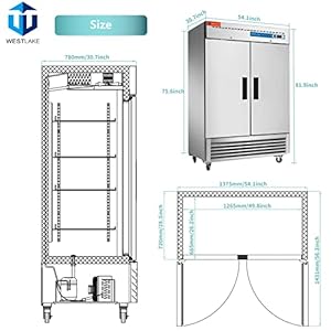 WESTLAKE 54 W Commercial Refrigerator 2 door 2 Section Stainless Steel Reach in Solid door Upright Fan Cooling 49 Cuft Cooler for Restuarant Bar Shop etc
