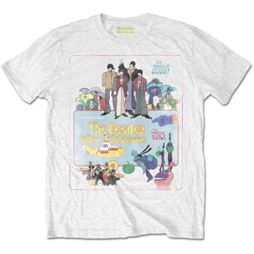 Rock Off officially licensed products The Beatles Yellow Submarine Vintage Movie Poster Officiel T-Shirt Hommes Unisexe - Les Beatles, Paul McCartney, John Lennon, RIngo Starr, George Harrison Rock Off officially licensed products The Beatles Yellow Submarine Vintage Movie Poster Officiel T-Shirt Hommes Unisexe
