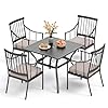   PHI-VILLA-5-Piece-Outdoor-Dining-Set-with-Cushion-37-Square-Metal-Dining-Table-with-Umbrella-Hole-4-Cushioned-Steel-Chairs-for-Patio-Deck-Yard